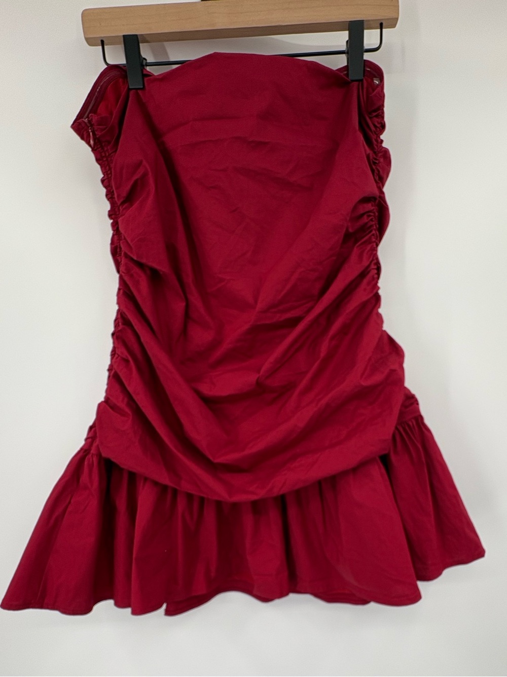 Peppermayo Carmel Mini Dress Merlot Red Strapless Ruched Drop Waist NWT US 12 - Picture 12 of 14